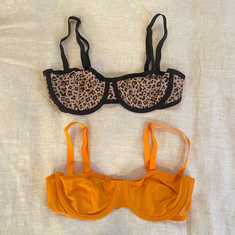 CUUP Orange and Leopard Print Balconette Bras 34B New